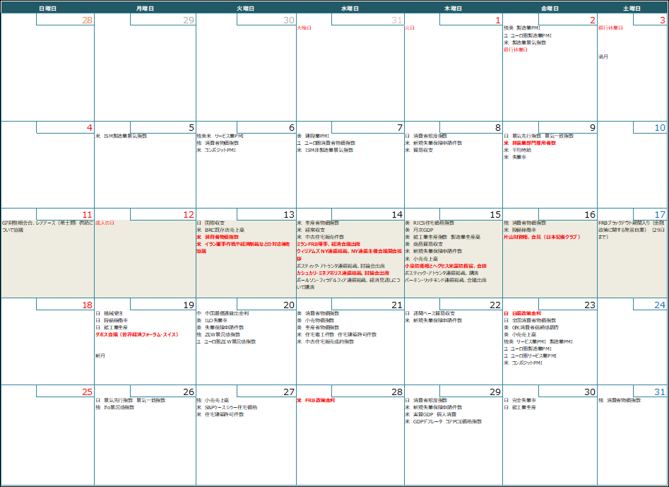 【週間スケジュール（1月12日～1月18日）】