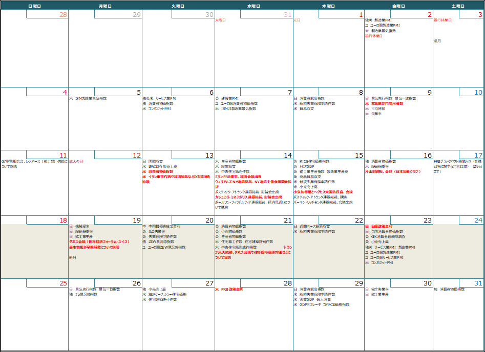 【週間スケジュール（1月19日～1月25日）】