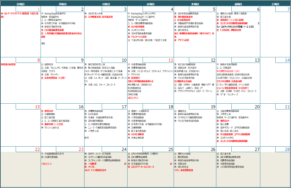 【週間スケジュール(2月23日~2月28日)】