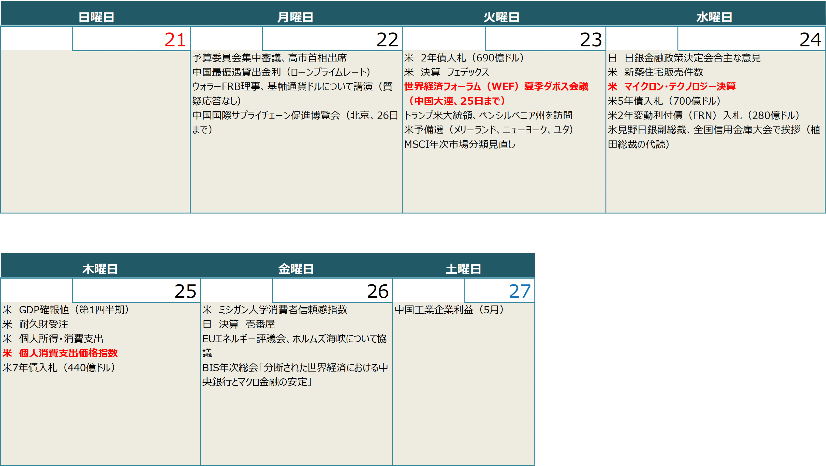 【週間スケジュール(6月22日~6月28日)】