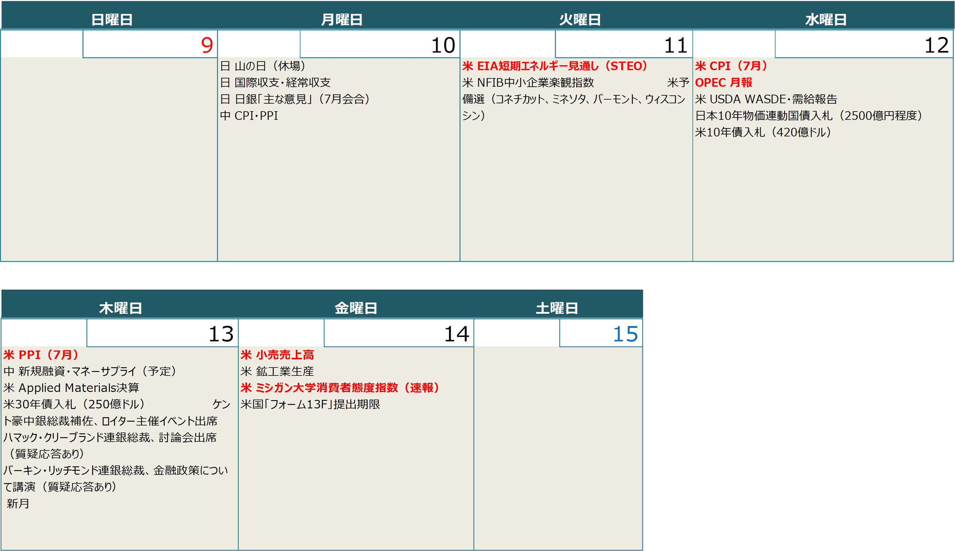 【週間スケジュール（8月10日～8月16日）】