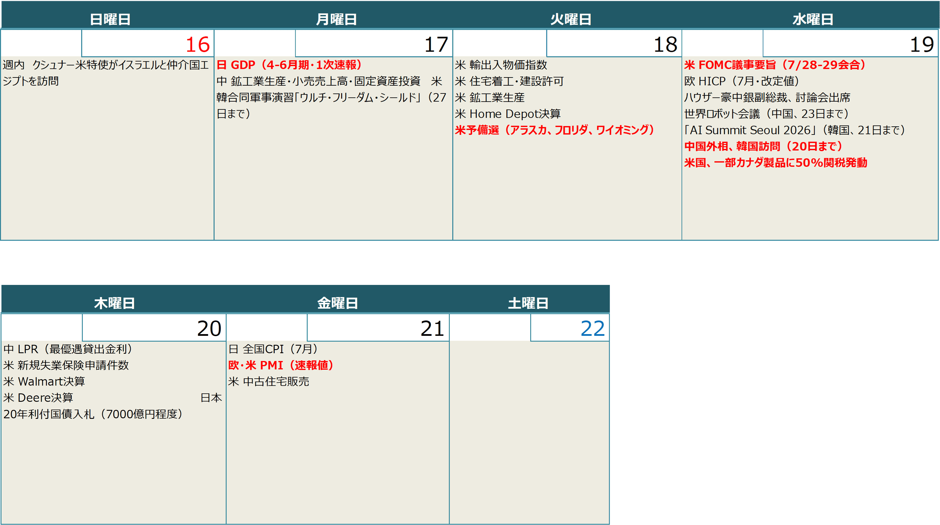 【週間スケジュール（8月17日～8月23日）】